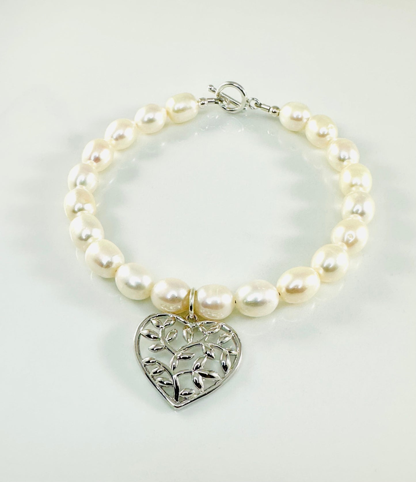 Freshwater Pearl Branch Heart Bracelet, Valentine's Mother Heart Bracelet