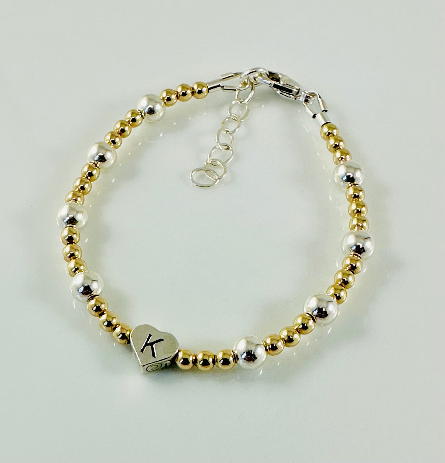 Gold and Silver Personalized Heart Beaded Bracelet