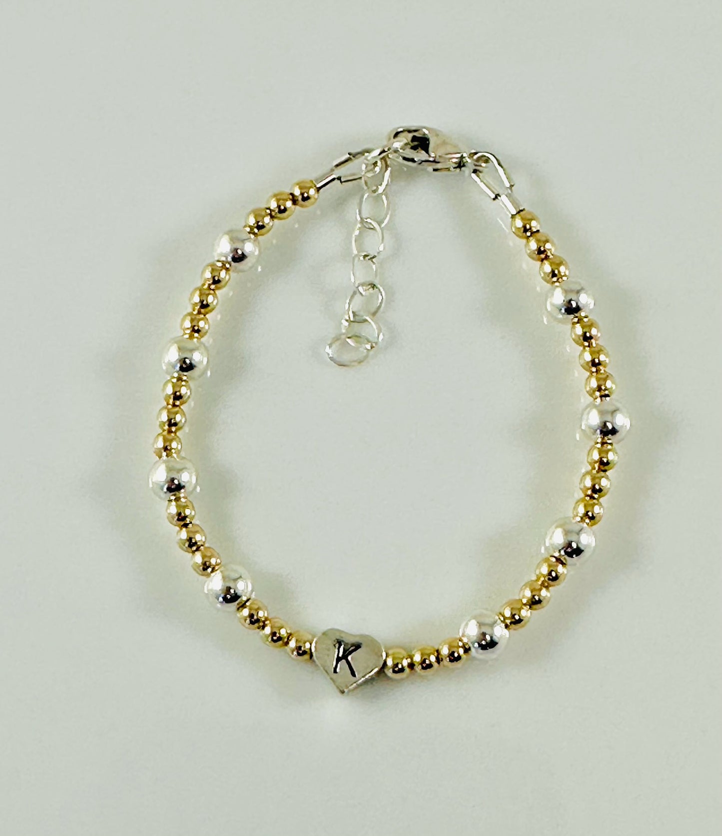 Gold and Silver Personalized Heart Beaded Bracelet