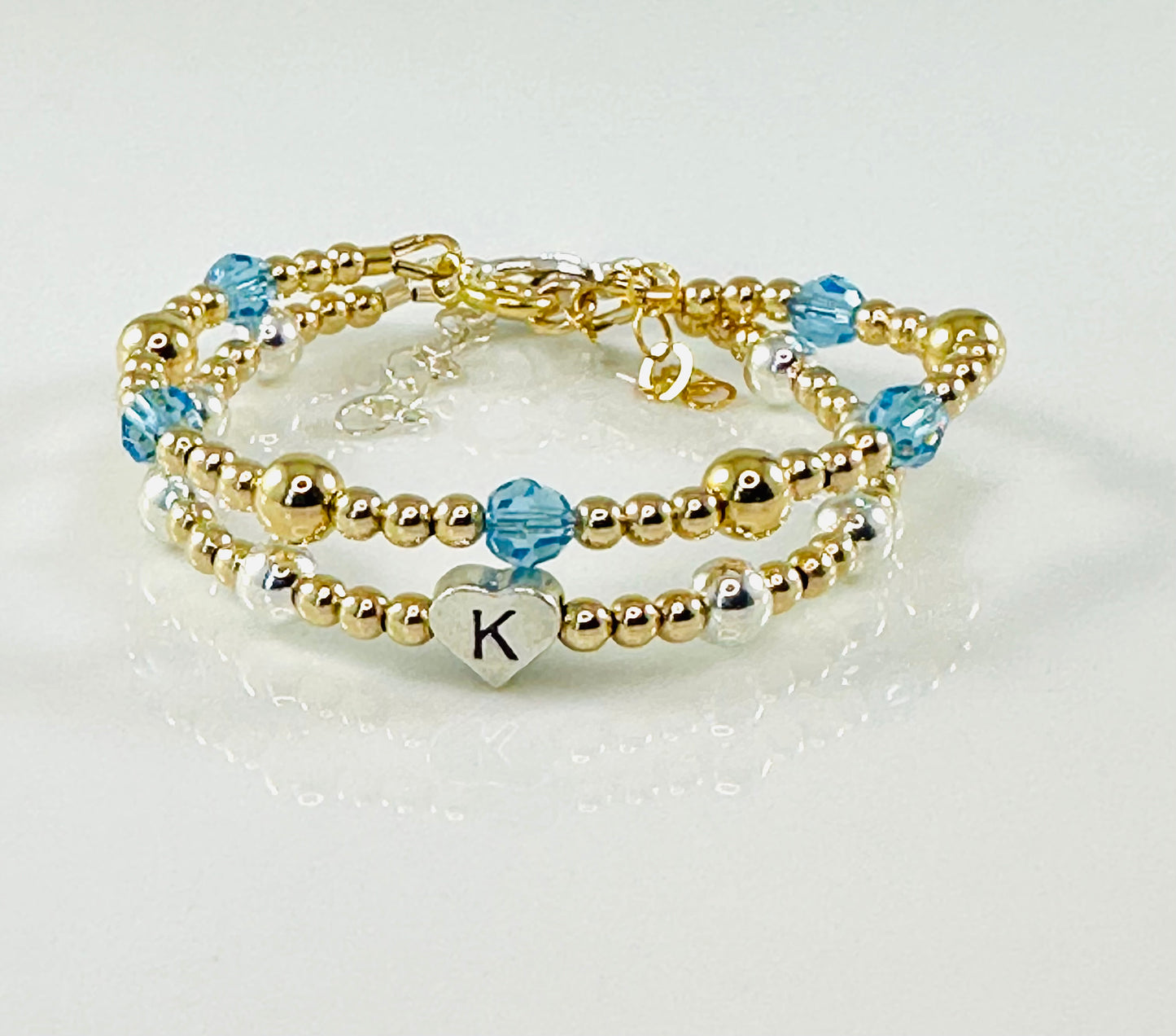 Gold and Silver Personalized Heart Beaded Bracelet