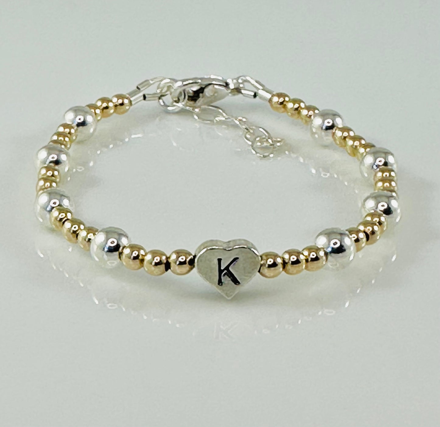 Gold and Silver Personalized Heart Beaded Bracelet