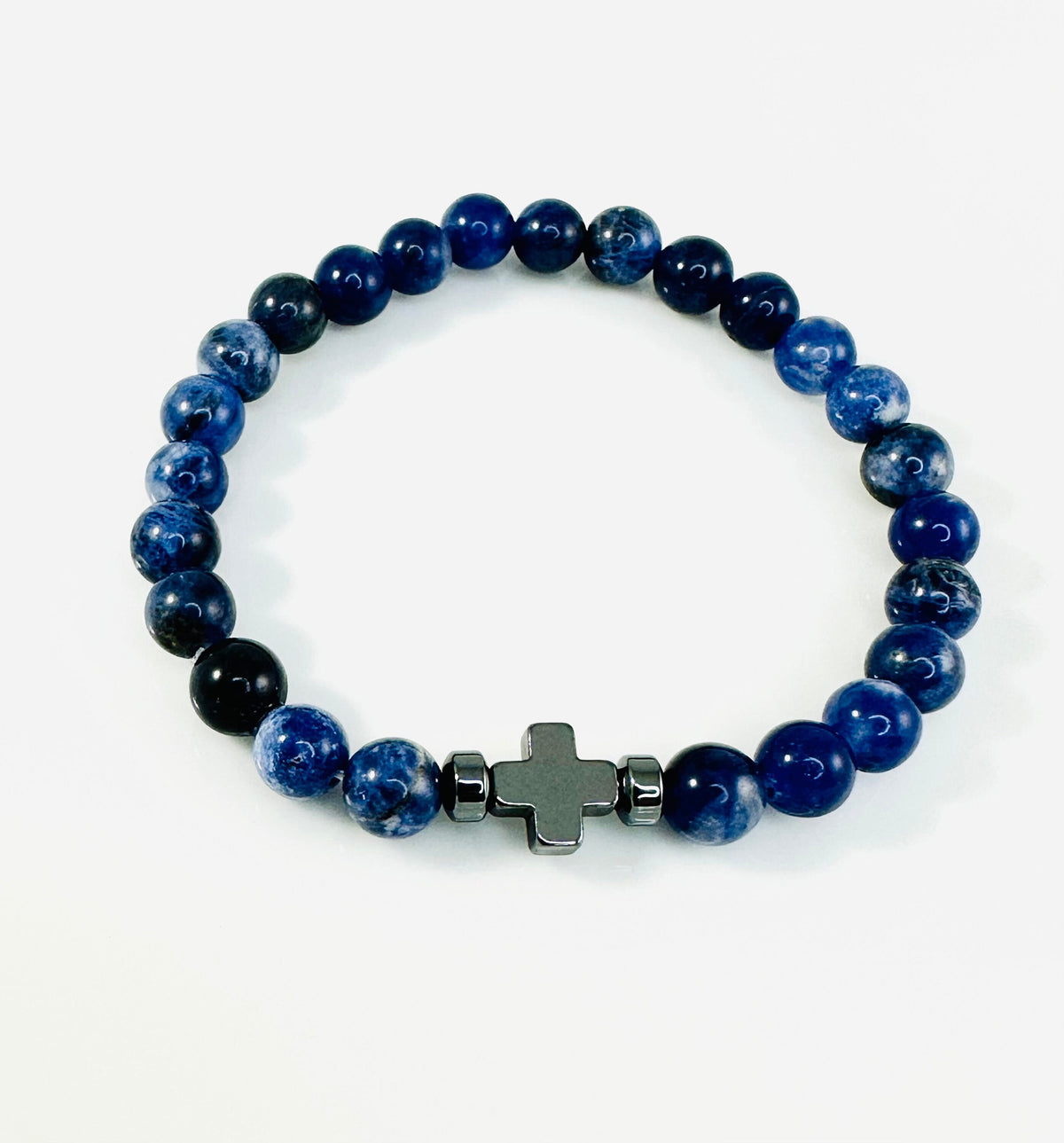 Baby Boys Cross Bracelet,Blue Cross Bracelet,Children's Bracelet With Sodalite and Hematite Cross Bracelet,Cross Kids Bracelet,Gift forChild