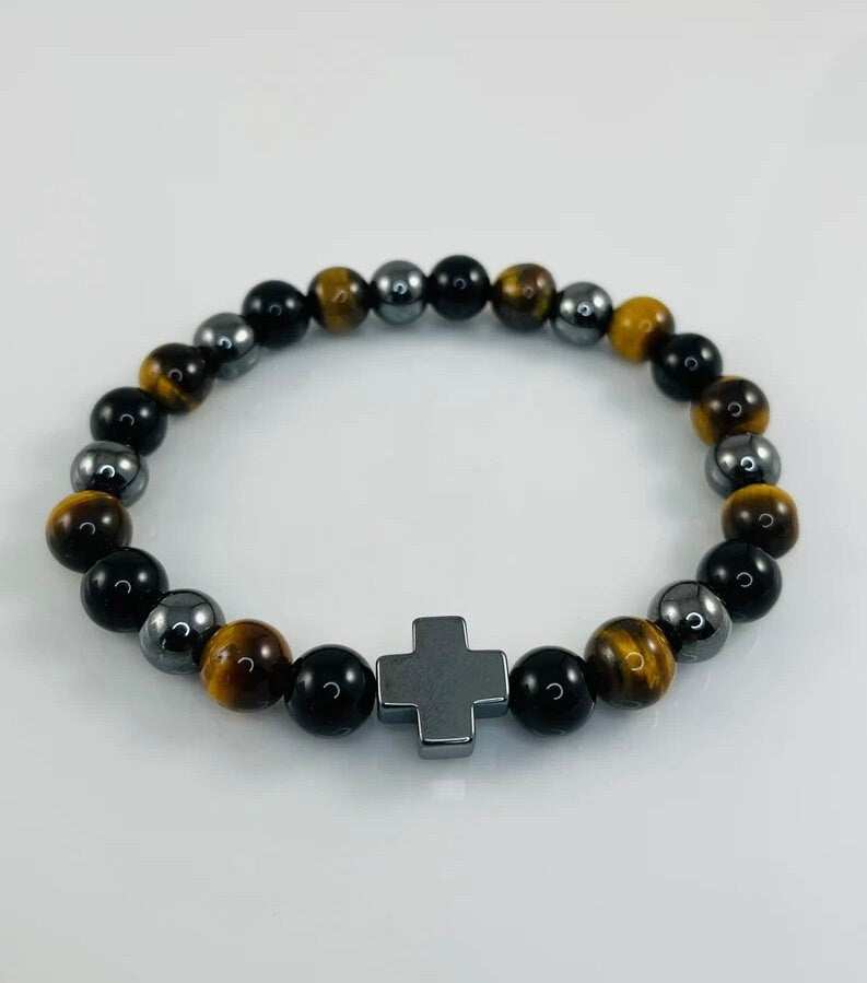 Sterling Silver Men's Man Minimalist Tiger Eye Gemstone Bracelet,Men's Jewelry Accessories Gift,Fathers Day Gift,Astrology Jewelry for Him
