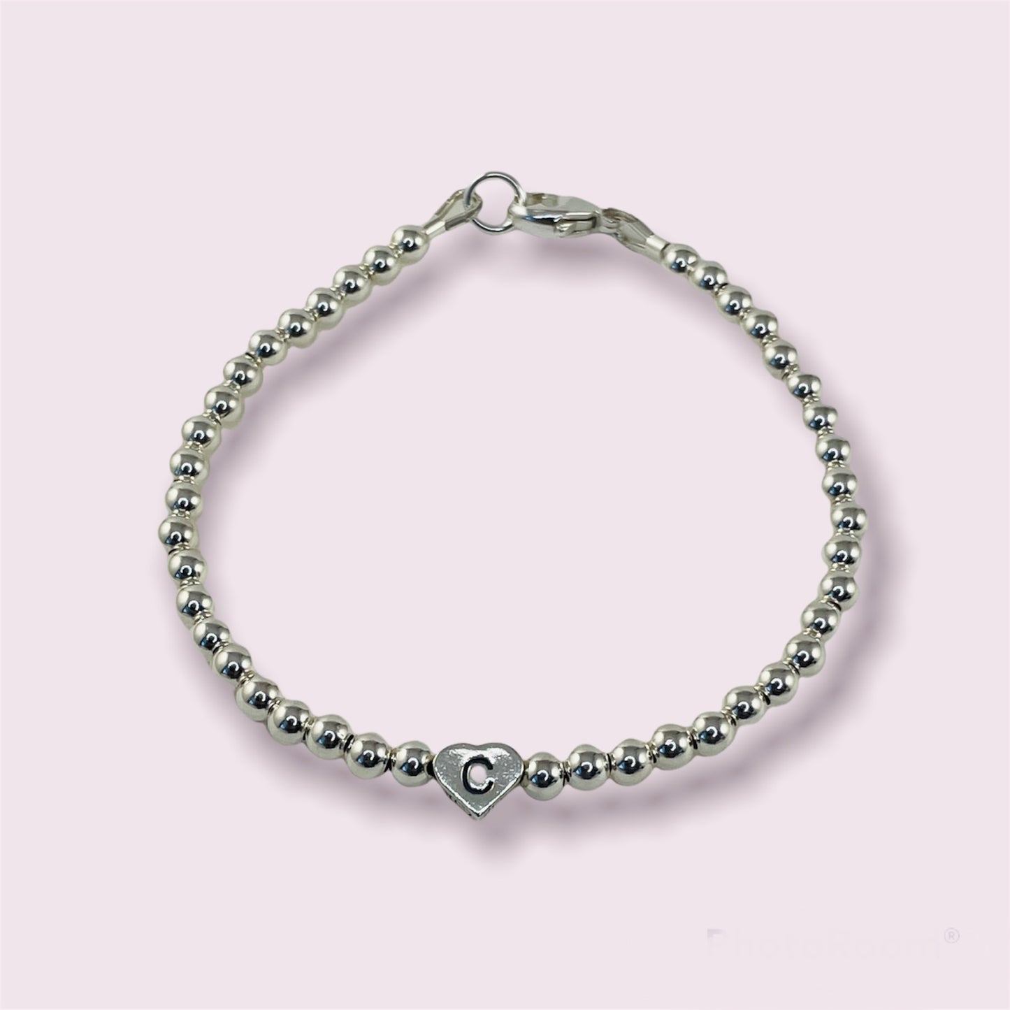 4mm Sterling Silver Beaded Ball Heart Bracelet,Stackable bracelet,Silver Ball Bracelet