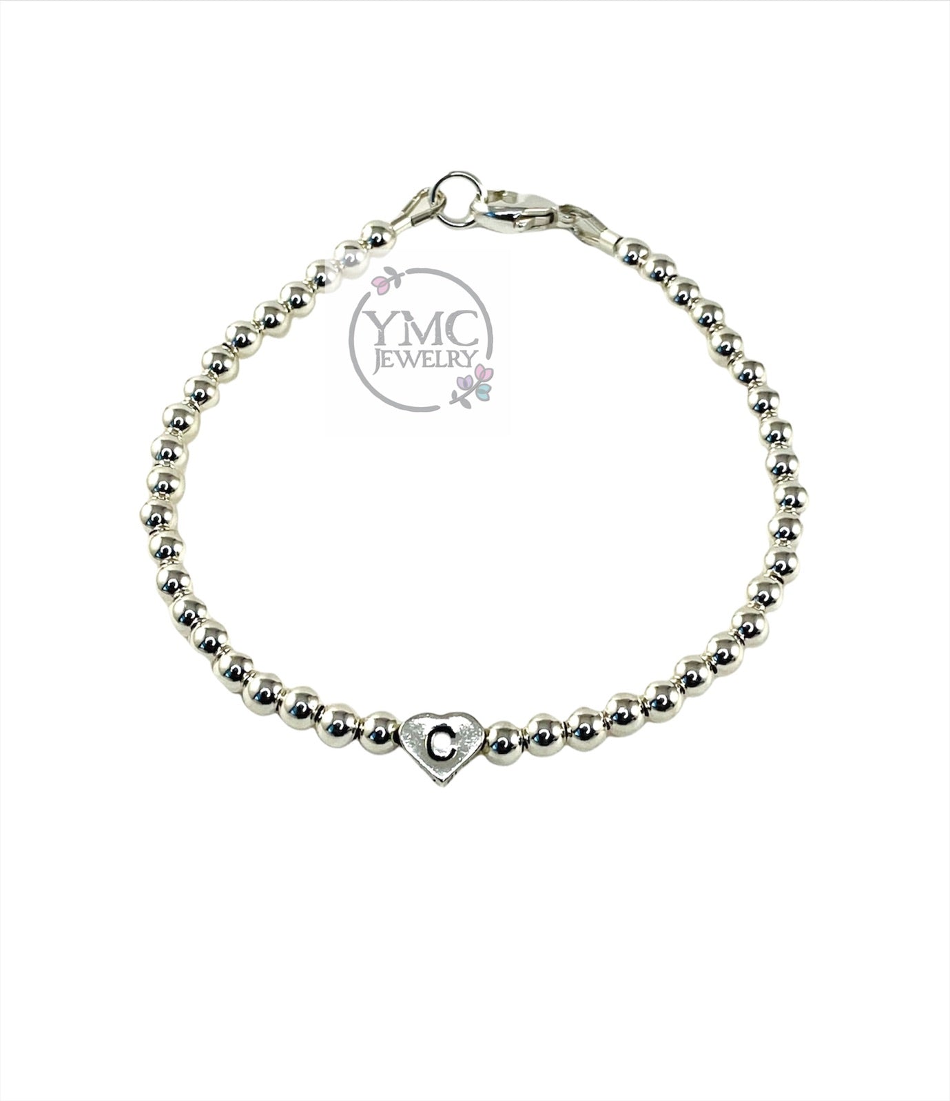 4mm Sterling Silver Beaded Ball Heart Bracelet,Stackable bracelet,Silver Ball Bracelet