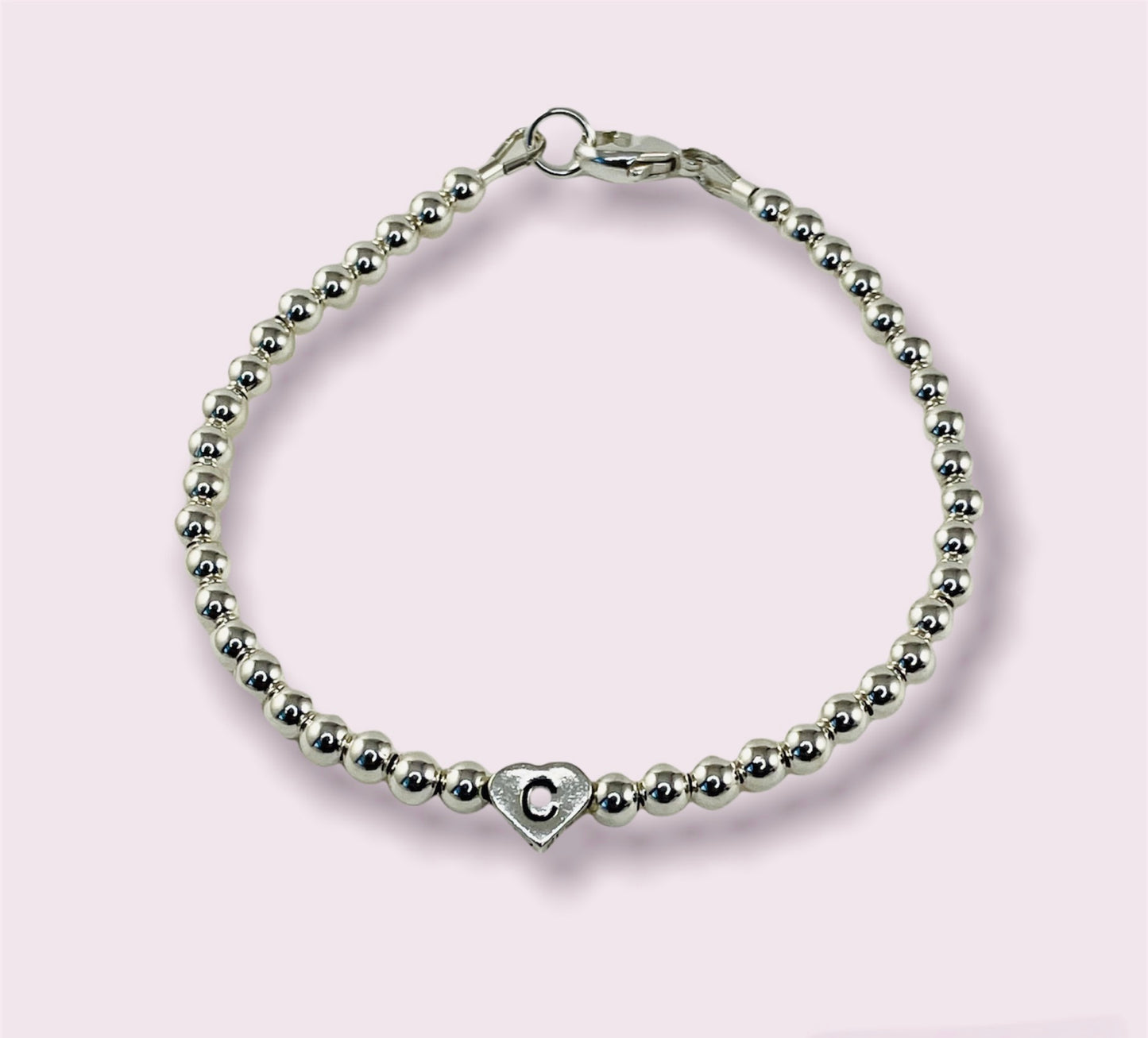 4mm Sterling Silver Beaded Ball Heart Bracelet,Stackable bracelet,Silver Ball Bracelet