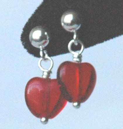Sterling Silver Red Hearts Earrings,Valentine's Day Hearts Earrings,Red Hearts Earrings,Ruby Red Siam Hearts Earrings,Small Toddler Earrings