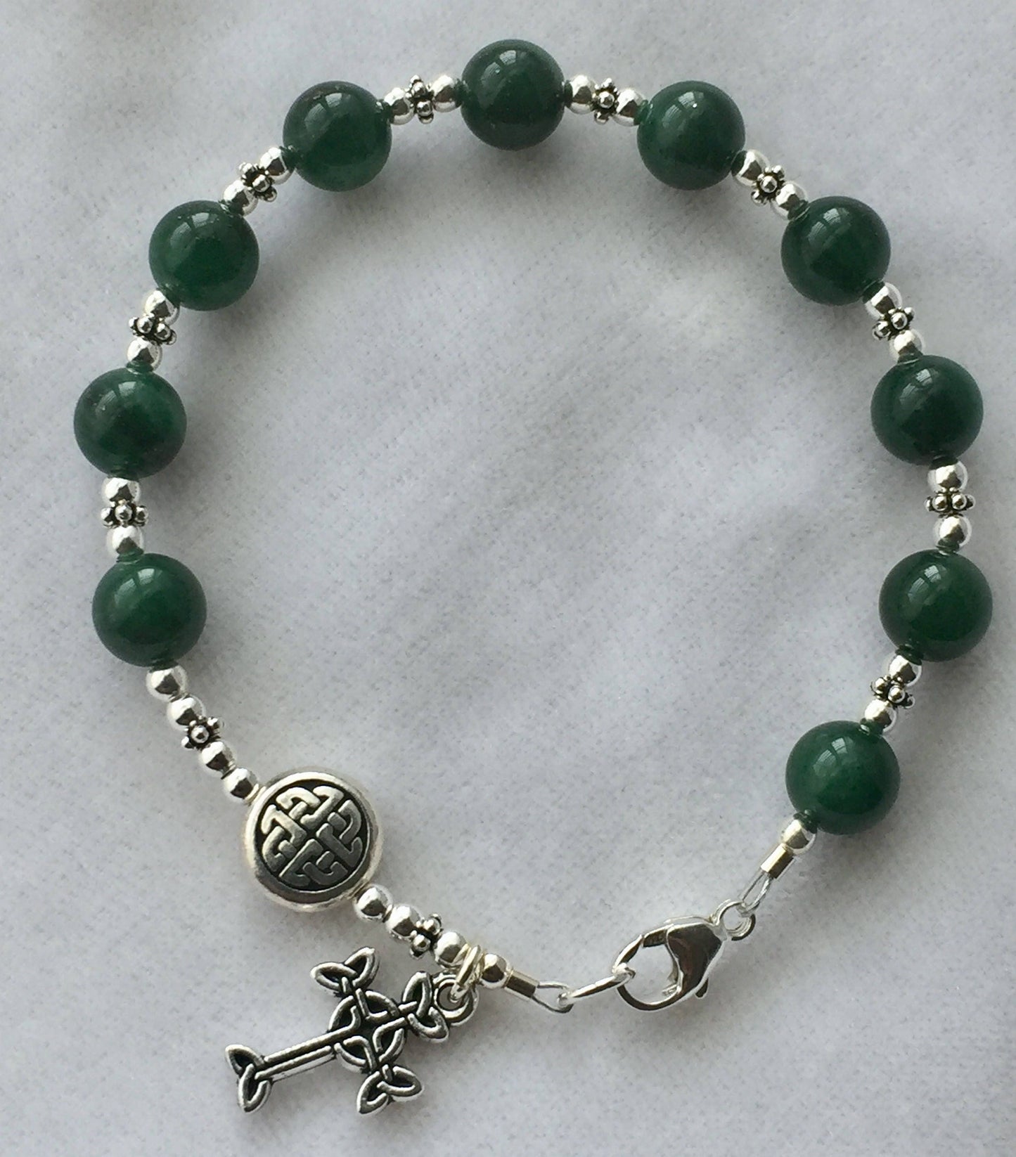 Celtic Sea Glass Green Rosary Bracelet, Sterling Silver Celtic Rosary Bracelet, One Decade Rosary Bracelet,Celtic Irish Knot Rosary Bracelet