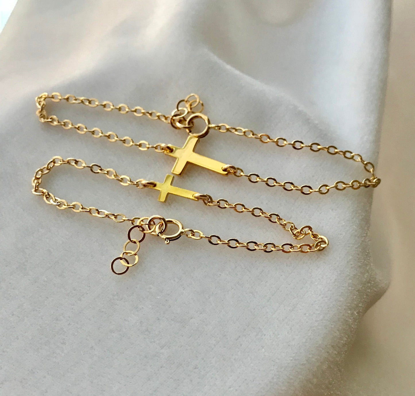 Gold Sideways Cross Mother Daughter Bracelet,Set Mom & Daughter Jewelry,Mother Daughter Matching Bracelet,First Communion Baptism Godmother