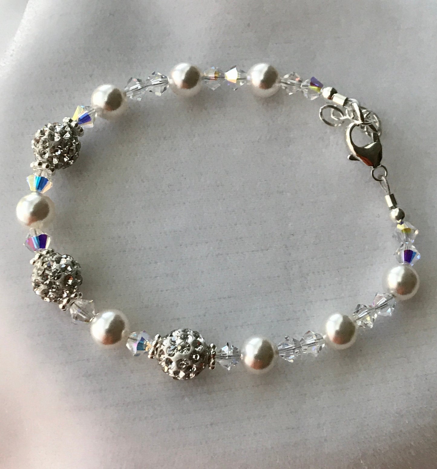 PRESTIGE Pearl Pave Beads Bracelet,Flower Girl Pearl Bracelet,Bridesmaid Pearl Bracelet,Junior Bridesmaid Bracelet,Pave Crystal Bracelet