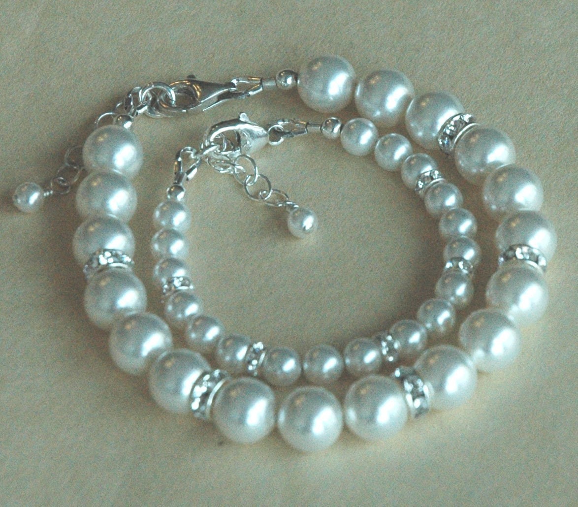 Mother and Daughter Crystal Pearls and Sterling Silver Bracelet,Mother Bracelet,Family Bracelet,Mom and Baby Bracelets,Mommy & Me Jewelry