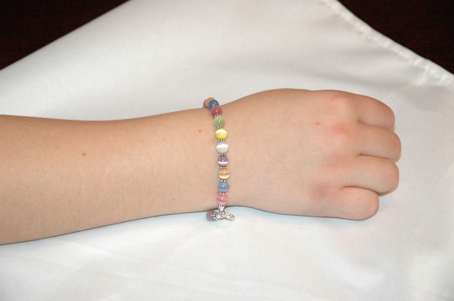 Gold Personalized Easter Multicolor Jade Bracelet,Colorful Easter Bracelet,Little Girls Present Gift For Easter Basquet,Toddler Bracelet