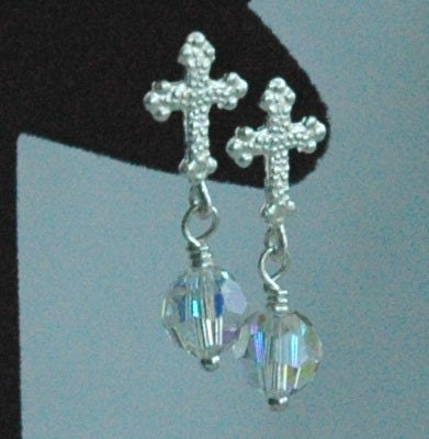 Sterling Silver Cubic Zirconia Cross Stud Post Earrings- Confirmation Earrings, Cross Earrings, Cubic Zirconia Cross Earrings, RCIA Earrings
