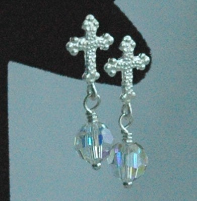 Sterling Silver Cubic Zirconia Cross Stud Post Earrings-First Communion Cross Post Earrings,Confirmation Earrings,Girls Cross Stud Earrings