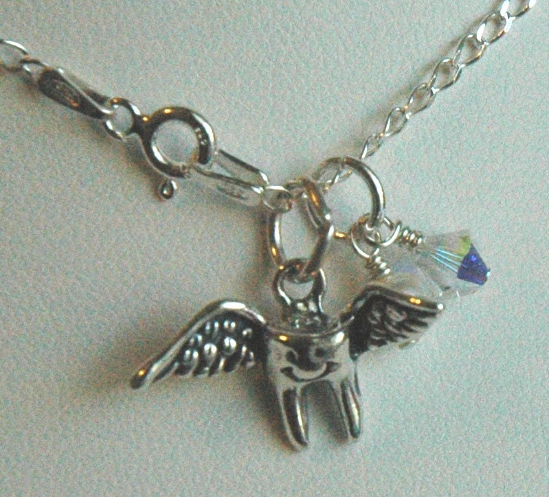 Children Tooth Fairy Pearl Necklace,Tooth Fairy Jewelry,Flying Tooth Pendant,Dental Assistant Hygienist Gift,Lost First Tooth Keepsake Neckl