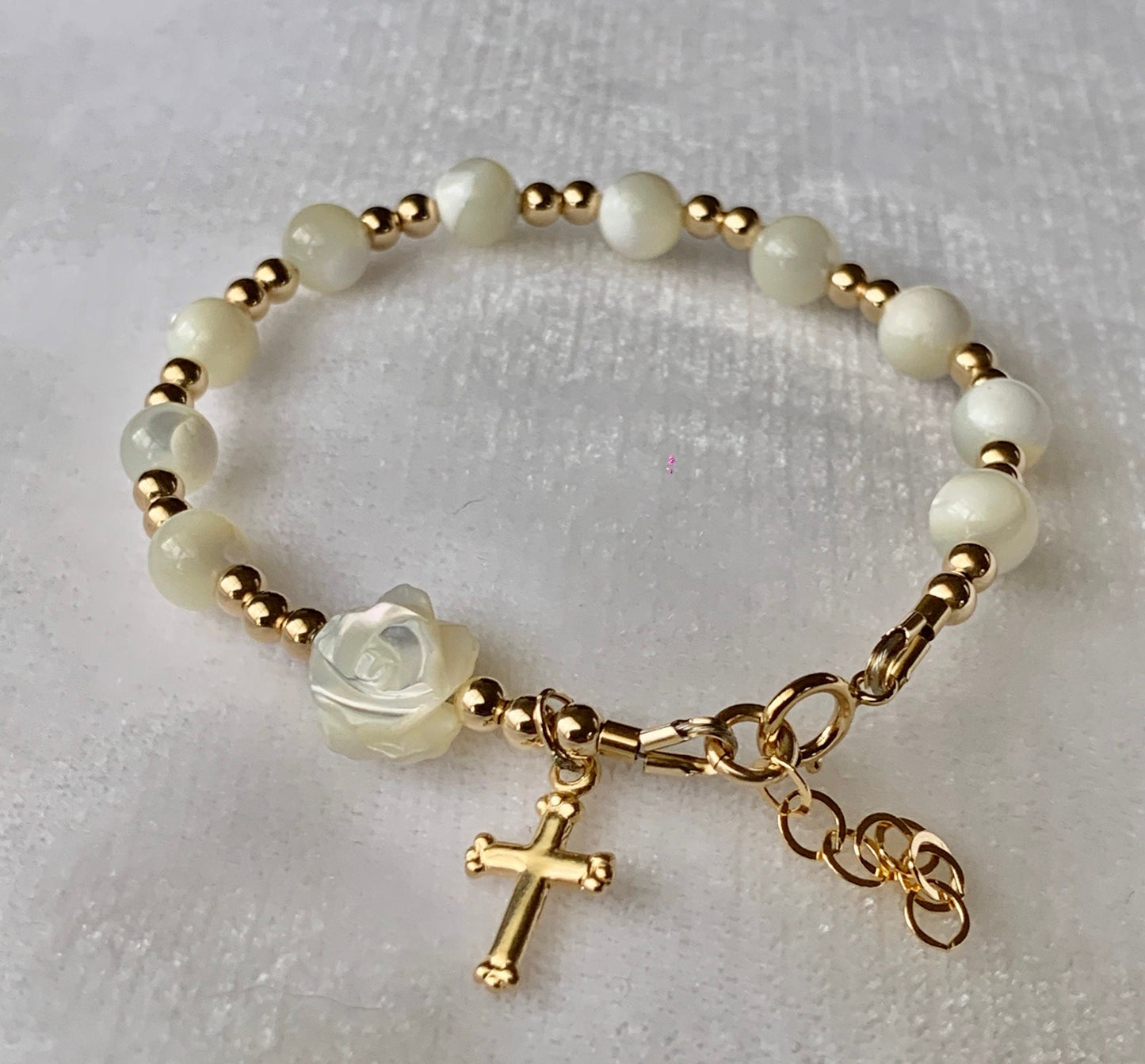 Mother of Pearl Gold Rosary Bracelet, Baptism Rosary  Bracelet Chaplet Bracelet