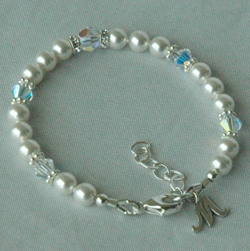 Custom Initial Children and Cross Bracelet,Monogram Baptism Bracelet,First Holy Communion Cross Bracelet,Personalized Flower Girl Bracelet