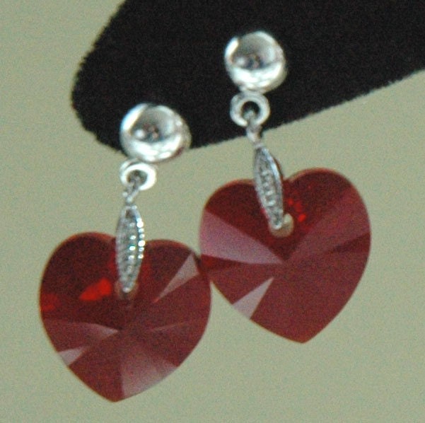 Sterling Silver Valentine's Day Red Crystal Heart Necklace For Her,Flower Girl Necklace,Crystal Heart Necklace,Junior Bridesmaid Necklace