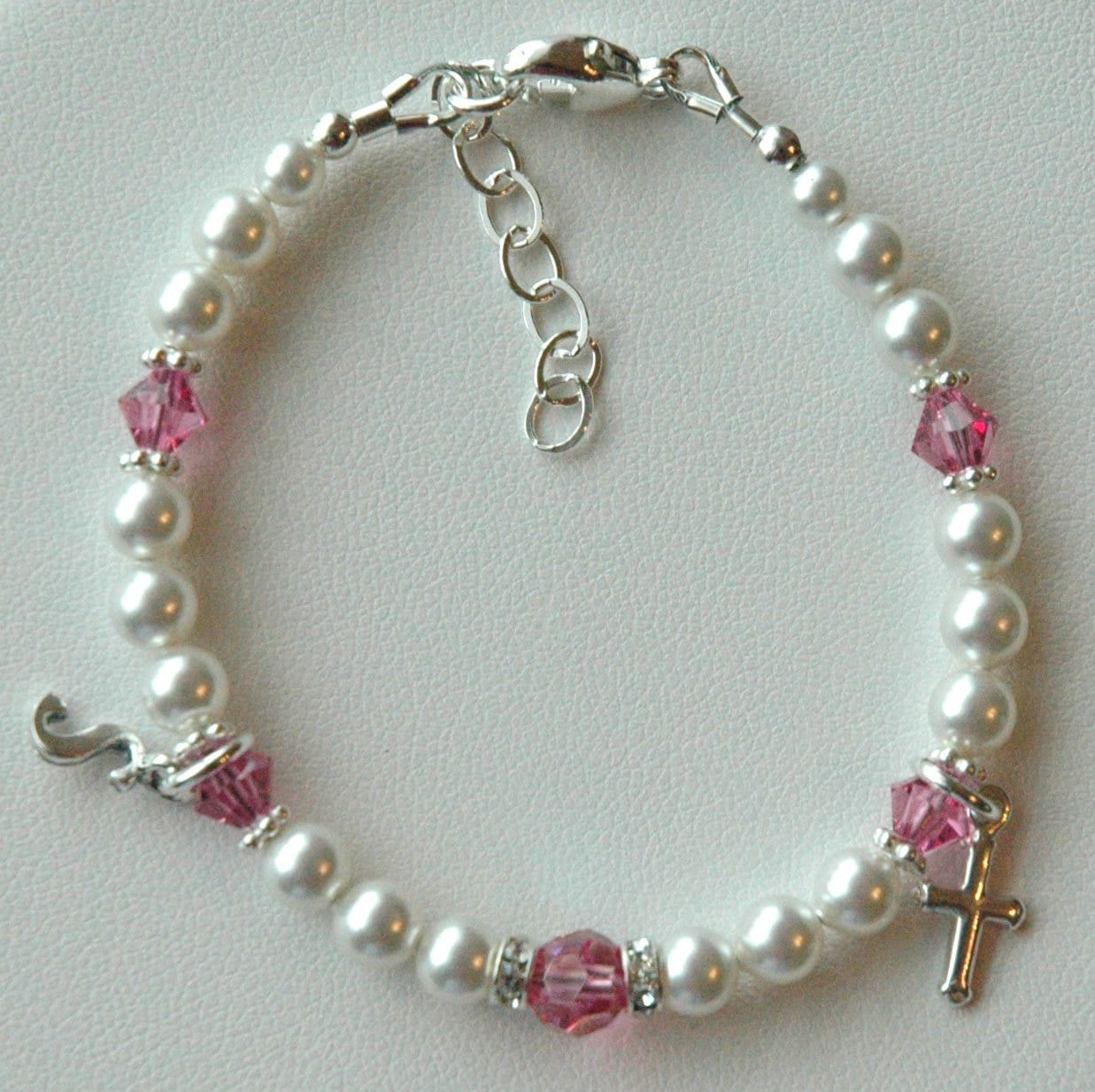 Custom Initial Children and Cross Bracelet,Monogram Baptism Bracelet,First Holy Communion Cross Bracelet,Personalized Flower Girl Bracelet