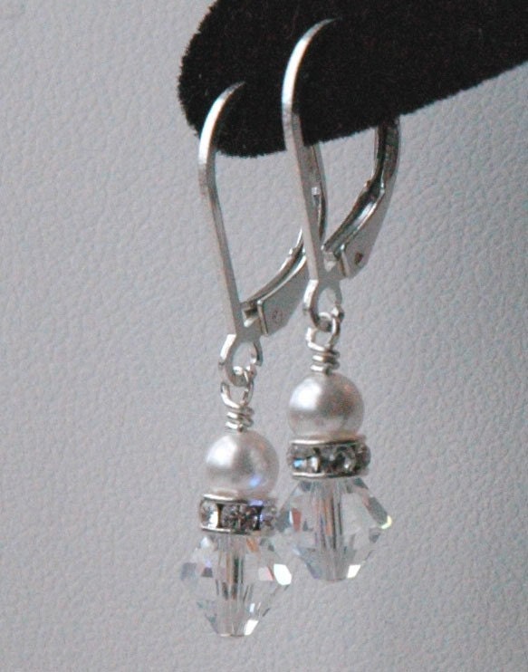 Personalized Crystal Small Pearl and colored Crystal Post Earrings
