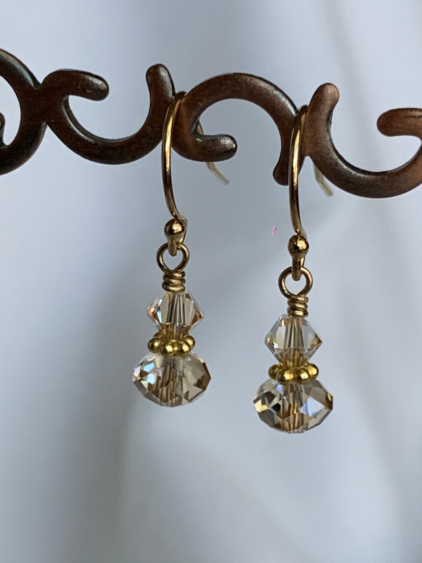 Gold Flower Girl Earrings,Small Gold Dangle Earrings,PRESTIGE Gold Earrings,Junior Bridesmaids Gold Earrings,Golden Crystal Petite Earrings