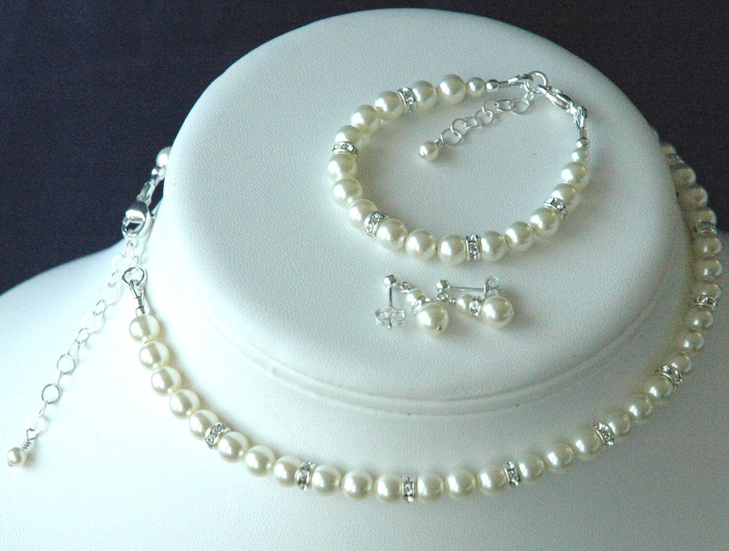 Pearl Cross Necklace Bracelet Earrings SET, First Communion Pearl Jewelry Set,Confirmation Jewelry Set,Baptism Pearl Jewelry Set,Pearl Set