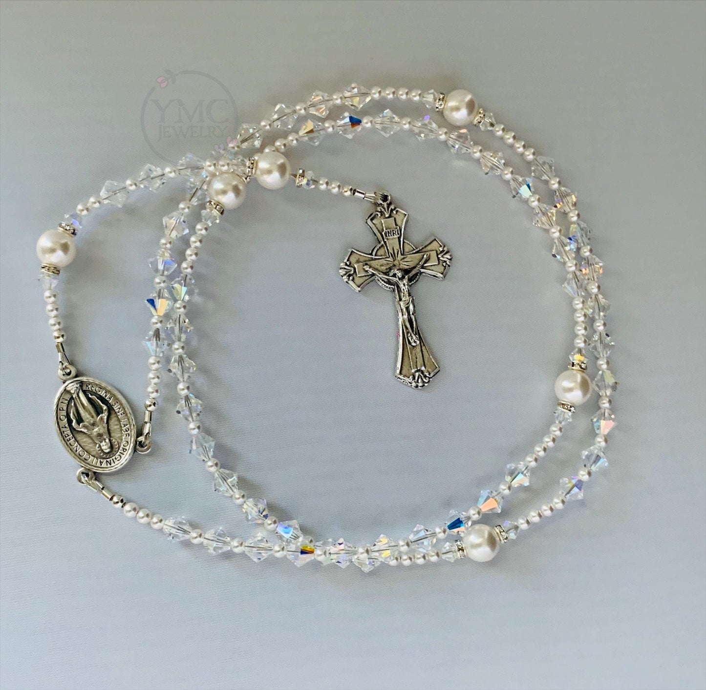 Catholic Bride Pearl Rosary,Five Decade Pearl Rosary,Confirmation Rosary,Wedding Bride Bridal Pearl Rosary,First Communion Rosary,Bride Gift
