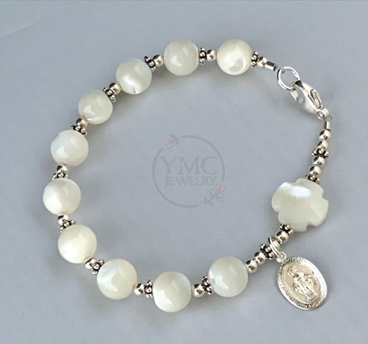 Mother of Pearl Rosary Bracelet,Pearl Chaplet Bracelet,First Communion Pearl,Baptism Rosary,Confirmation Jewelry,RCIA Bracelet,Gift for girl