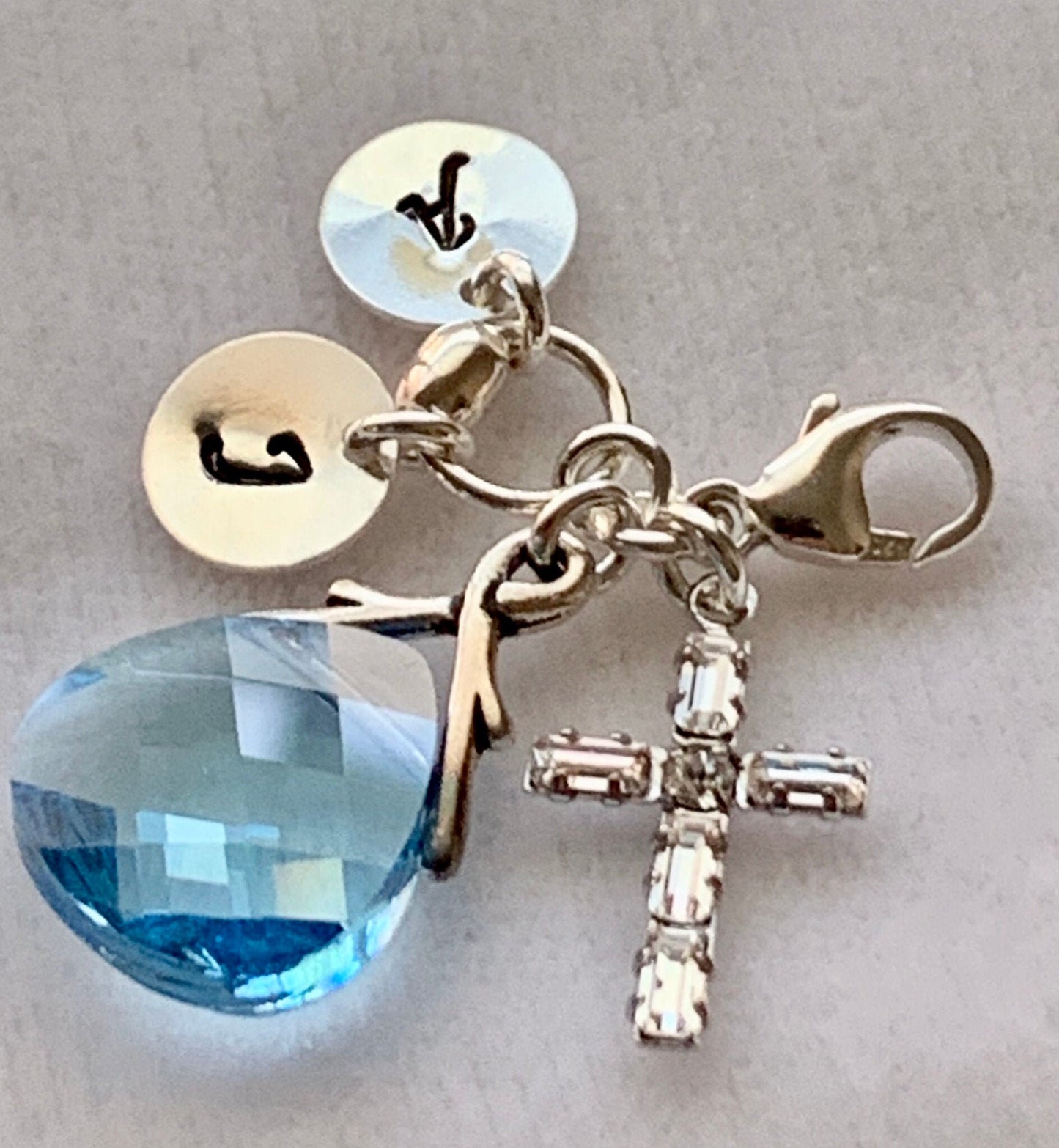 Personalized Something Blue Charm,Something Blue Catholic Bouquet Charm,Swarovski Crystal Blue Cross Charm, Blue Wedding Bouquet Charm