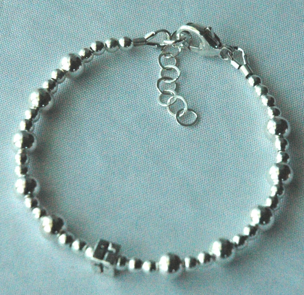 4mm Solid Sterling Silver Cross Baptism Bracelet, First Communion Bracelet, Confirmation Bracelet, Boy Bracelet, Baby Boy Bracelet