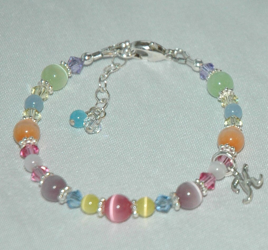 Sterling Silver Multicolor Crystal and Freshwater Pearls Bracelet,Easter Bracelet,Easter Basket Stuffer, Easter Bracelet for Girls