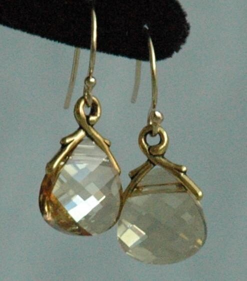 14Kt Gold Filled PRESTIGE Crystal Golden Shadow Briolette Pendant Necklace Earrings-Set,Bridesmaids Jewelry,Bridesmaid Set-Gold Neckace Set