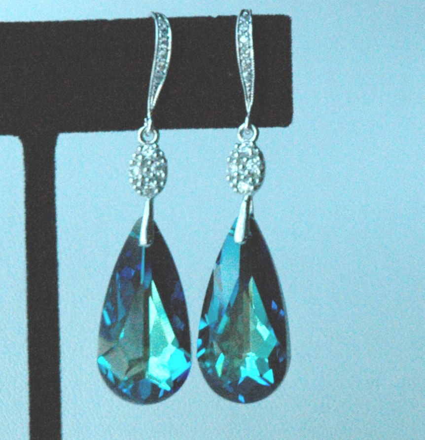 Bermuda Blue Teardrop Pendant Necklace,Bridesmaid Peacock Necklace,Bridesmaids Gift Set Necklace,Bride Bridal Wedding Peacock Teal Necklace