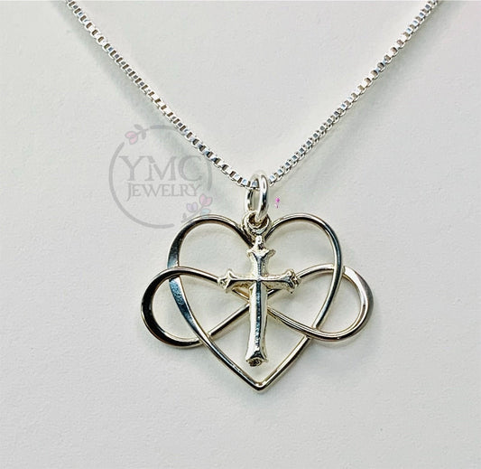 Sterling Silver Infinity Heart Cross Necklace For Girls,Infinity Necklace,Heart Necklace,Cross Necklace,Bridesmaid Necklace,Mother Necklace