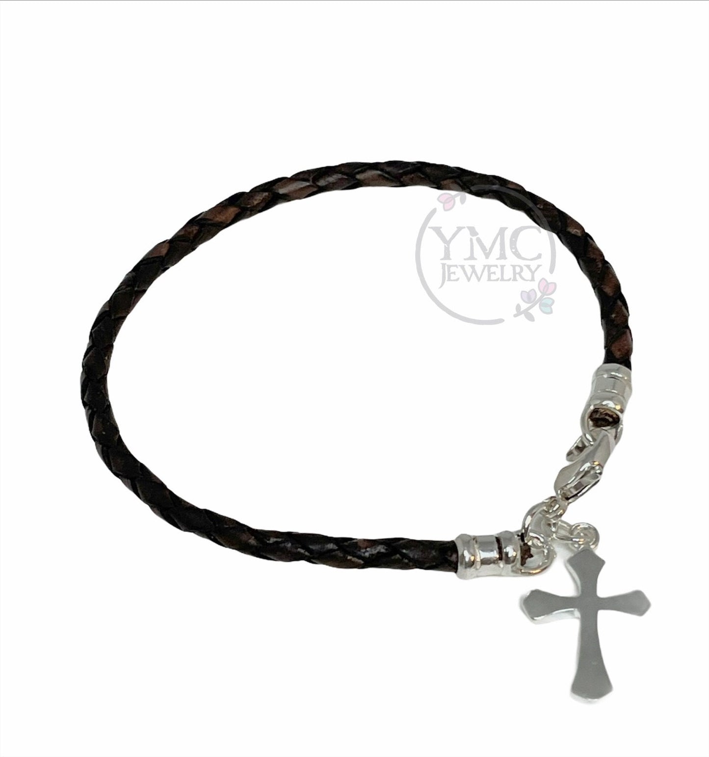 Sterling Silver Boy Communion Bracelet,Boys leather cross bracelet,Baptism Confirmation boys men’s bracelet