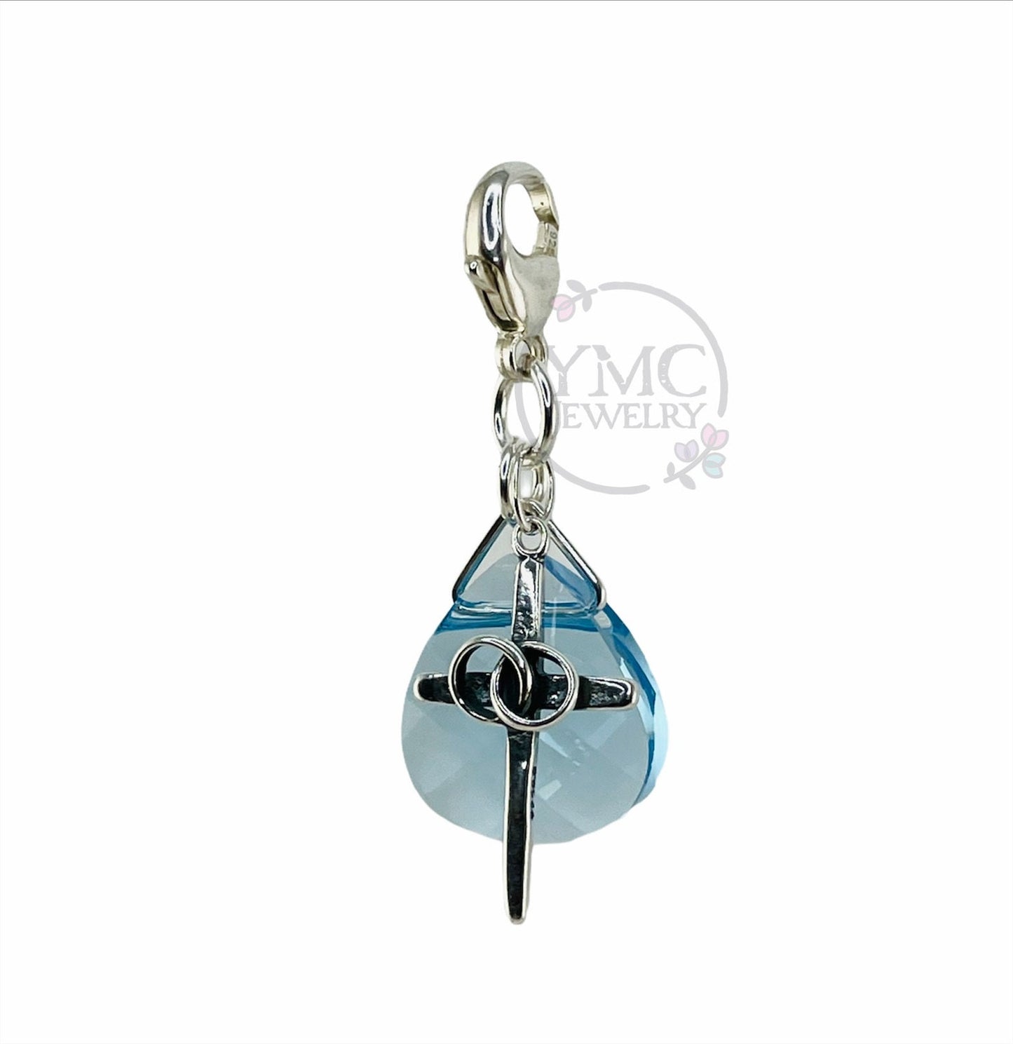 Sterling Heirloom Something Blue PRESTIGE Crystal Blue Cross Charm,Something Blue Keepsake Bouquet Charm,Wedding Cross Ring Bouquet Charm