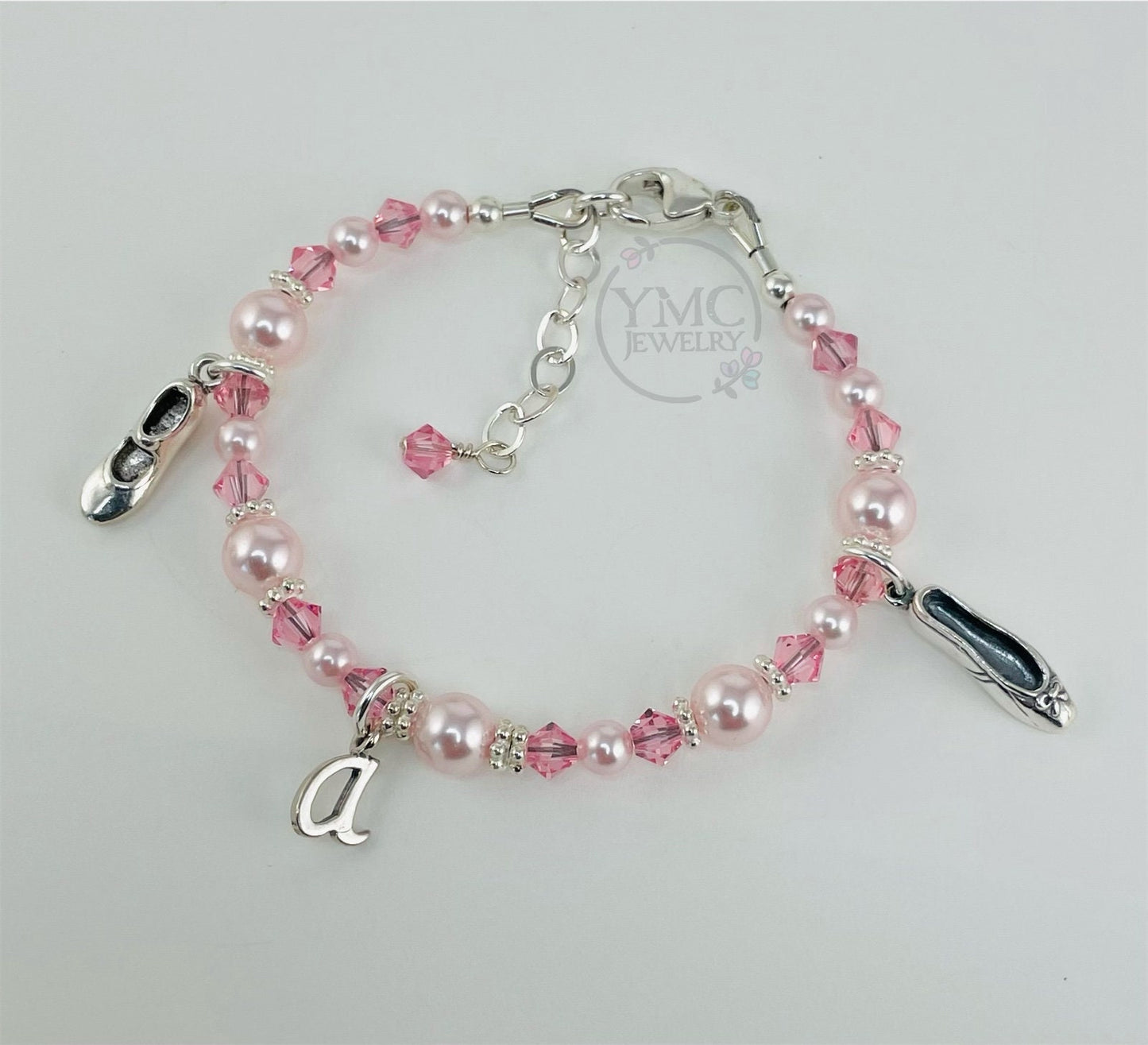 Sterling Silver Personalized Ballerina Slipper Shoes Initial Letter Bracelet,Ballet Recital,Ballet Bracelet,Tap Shoes Bracelet,Recital Gift