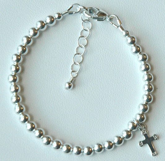 4mm Solid Sterling Silver Cross Baptism Bracelet, First Communion Bracelet, Confirmation Bracelet, Boy Bracelet, Baby Boy Bracelet