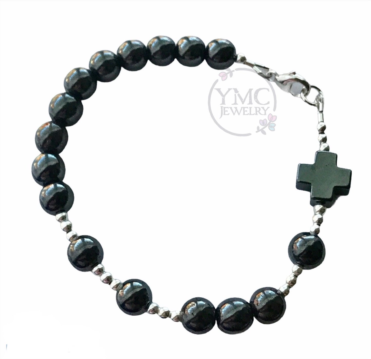 Sterling Hematite Men's Rosary Bracelet,First Communion Bracelet,Confirmation Bracelet,Godfather Bracelet, Men Chaplet Rosary Bracelet, RCIA