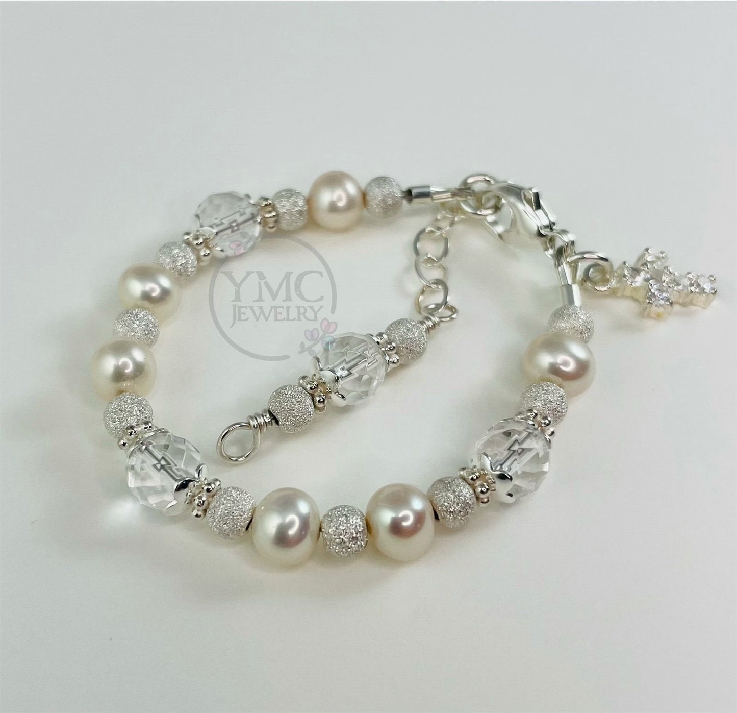 Baptism to Wedding Keepsake Bracelet,Freshwater Pearl Baby Bracelet,Christening Bracelet,Real Pearl Cross Bracelet,Baby to Adult Bracelet