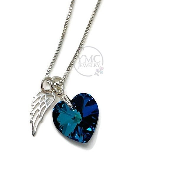 Remembrance Memorial Angel Wing Heart Necklace,Loss of Husband Mom Mother Brother Sister Friend
