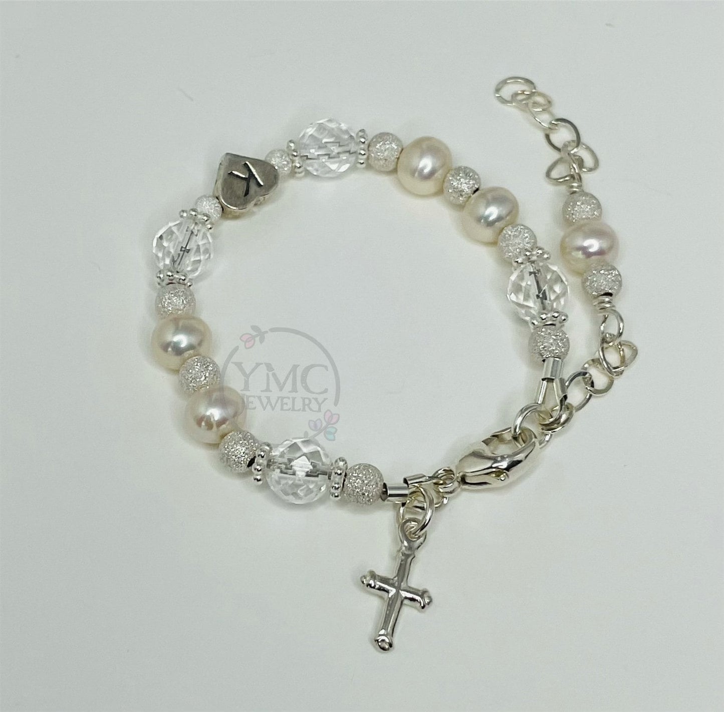 Baptism to Bride Keepsake Bracelet,Freshwater Pearl Baby Bracelet,Christening Bracelet,Real Pearl Cross Bracelet,Baby to Adult Bracelet