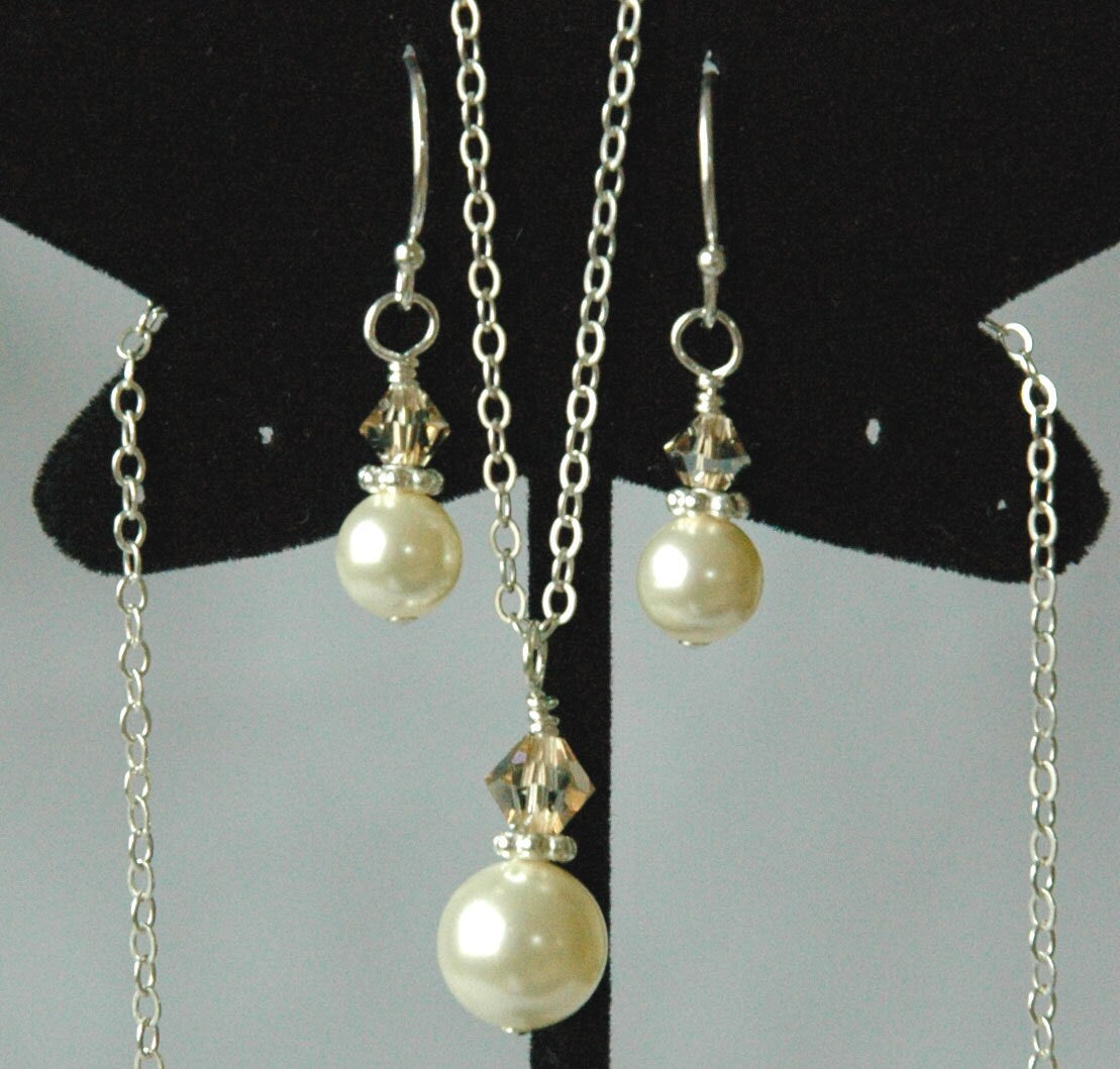 Simple Crystal Pearl Set/Earrrings Necklace,Bridesmaids Gift Set Jewelry,Bridesmaid Earrings Necklace,Bride Pearl Set,Bridal Wedding Jewelry