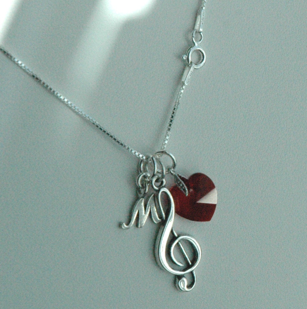 Personalized Music Note Heart Charm Necklace,Treble Clef Necklace,Music Necklace,Note Necklace,Musical Necklace, Music Jewelry, Music Lover