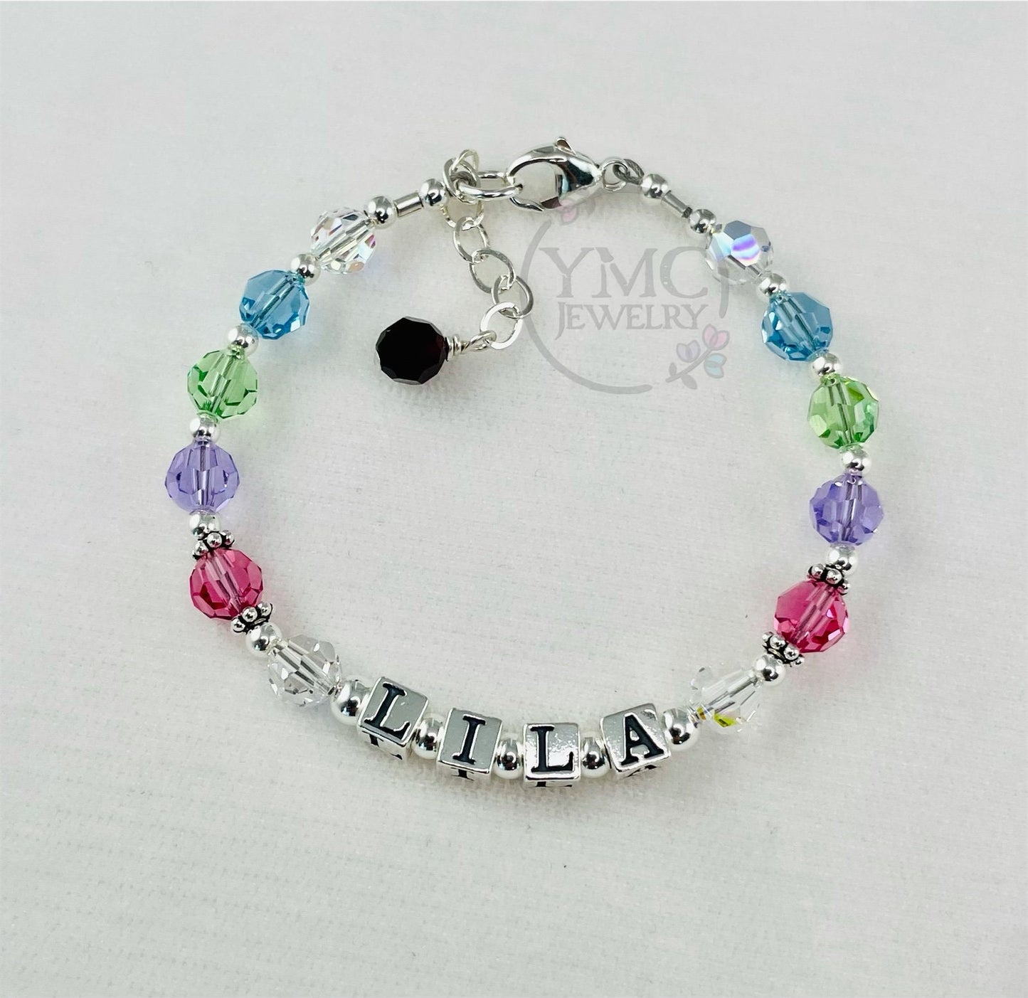 Personalized Girl Crystal Name Bracelet,Multicolor Name Bracelet,Baby ID/Name Bracelet,Flower Girl Name Bracelet,Birthstone Name Bracelet