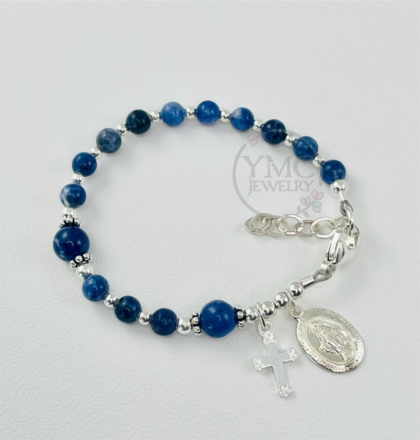 Sterling Silver Baby Boy Baptism Rosary Bracelet,Christening First Communion Boy Bracelet,Blue Baby Boy Bracelet,Boy Boy's Rosary Bracelet