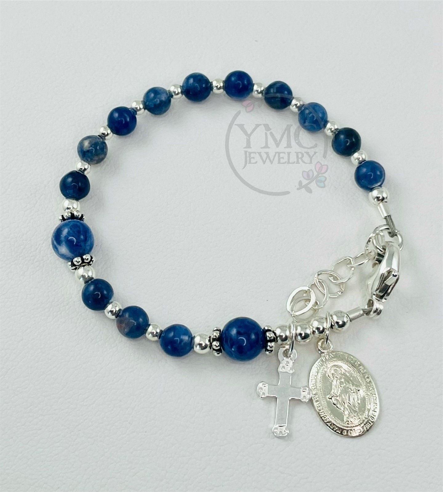 Sterling Silver Baby Boy Baptism Rosary Bracelet,Christening First Communion Boy Bracelet,Blue Baby Boy Bracelet,Boy Boy's Rosary Bracelet