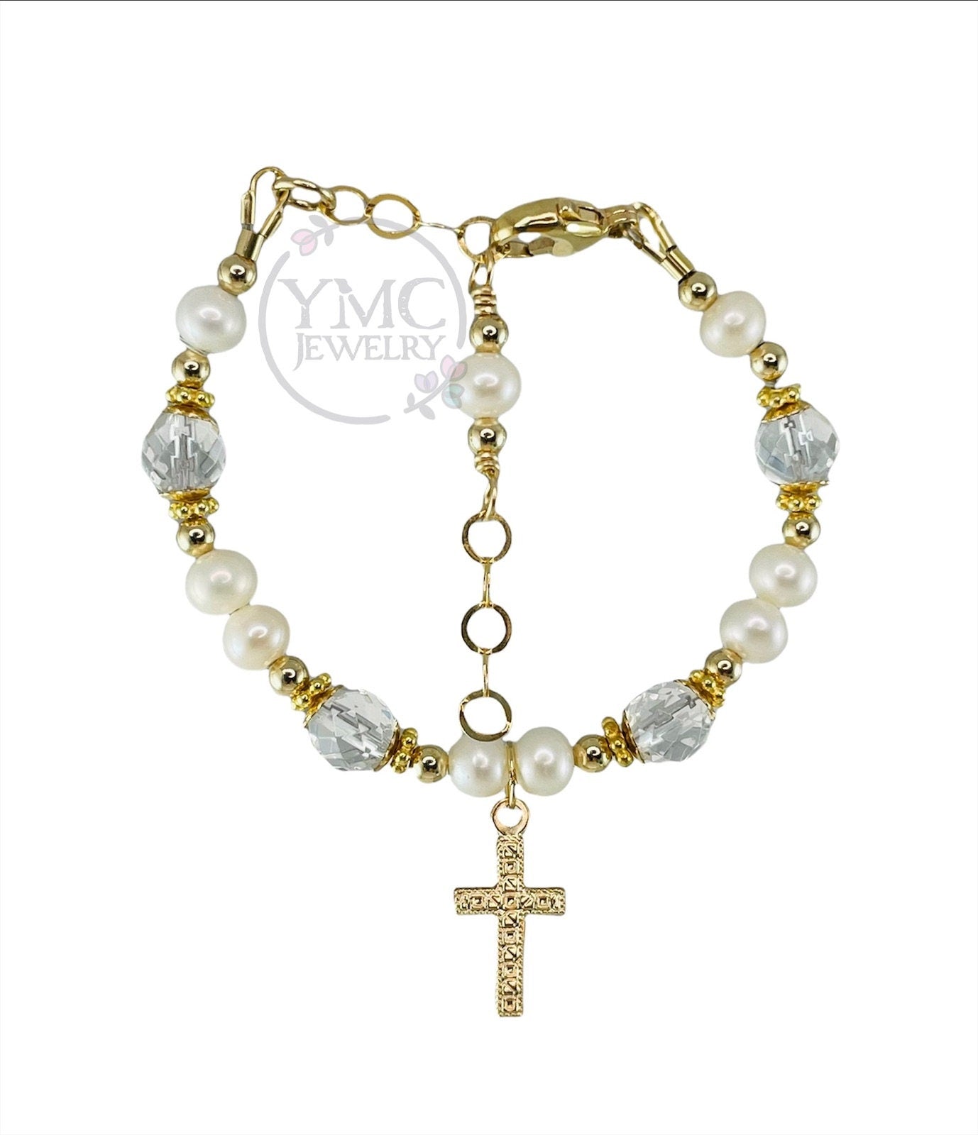 Gold Baptism to Wedding Keepsake Bracelet,Freshwater Pearl Baby Bracelet,Christening Bracelet,Real Pearl Cross Bracelet,Baby to Adult Bracelet