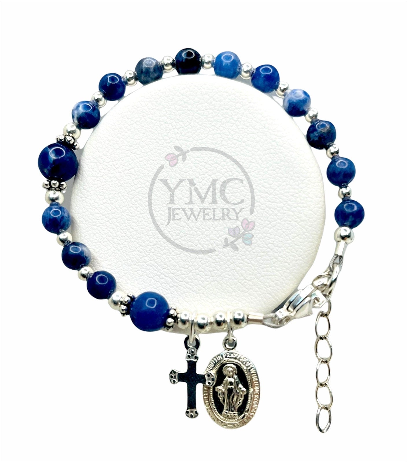 Sterling Silver Baby Boy Baptism Rosary Bracelet,Christening First Communion Boy Bracelet,Blue Baby Boy Bracelet,Boy Boy's Rosary Bracelet