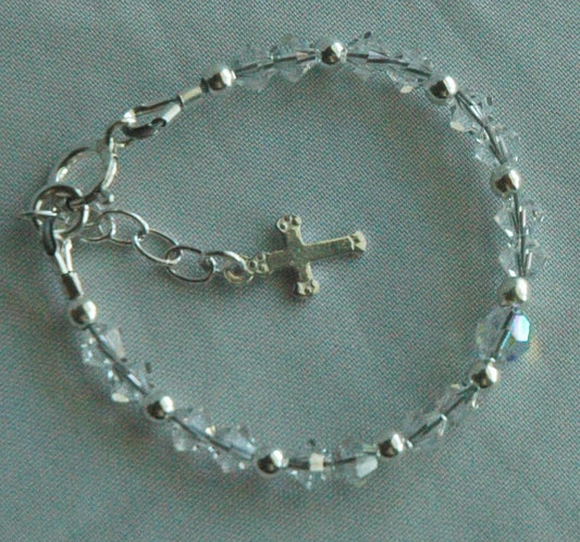 Baby Girl Cross Crystal Bracelet,Baptism Cross Bracelet,Sterling Silver Cross Bracelet,First Communion Cross Bracelet,Confirmation Bracelet